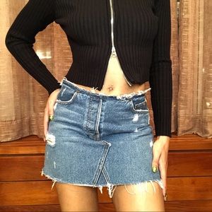 reformation cut off denim mini skirt